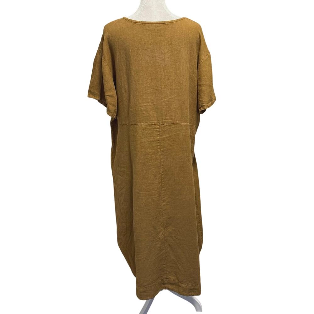 Bryn Walker Size M 100% Linen Midi Dress Chartreuse Lagenlook Made in USA - Picture 2 of 7